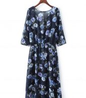 photo Fashion V-Neck Floral Print Front Slit Midi Dress by OASAP - Image 5