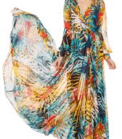 photo Fashion V-Neck Long Sleeve Tie Waist Printed Maxi Dress by OASAP, color Multi - Image 1