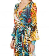 photo Fashion V-Neck Long Sleeve Tie Waist Printed Maxi Dress by OASAP, color Multi - Image 4