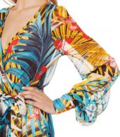 photo Fashion V-Neck Long Sleeve Tie Waist Printed Maxi Dress by OASAP, color Multi - Image 5