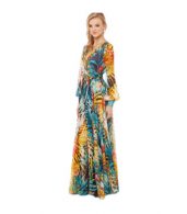 photo Fashion V-Neck Long Sleeve Tie Waist Printed Maxi Dress by OASAP, color Multi - Image 7