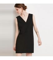 photo Fashion V-Neck Sleeveless Backless Shift Dress by OASAP, color Black - Image 6