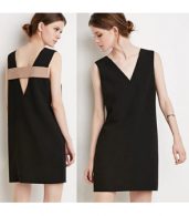 photo Fashion V-Neck Sleeveless Backless Shift Dress by OASAP, color Black - Image 7