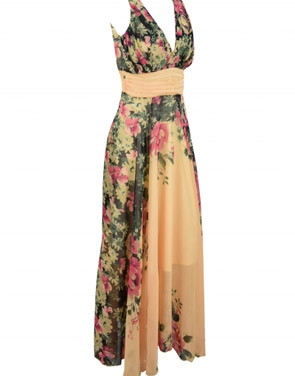 photo Fashion V-Neck Sleeveless Floral Printing Evening Dress by OASAP, color Multi - Image 2