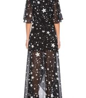 photo Fashion Women Pentagram Print High Slit Chiffon Dress by OASAP, color Black White - Image 4