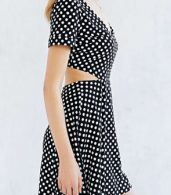 photo Fashion Women Polka Dot Print Side Cut-out A-line Dress by OASAP, color Black White - Image 2