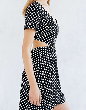 photo Fashion Women Polka Dot Print Side Cut-out A-line Dress by OASAP, color Black White - Image 2