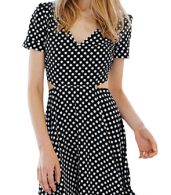 photo Fashion Women Polka Dot Print Side Cut-out A-line Dress by OASAP, color Black White - Image 1