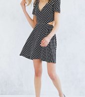 photo Fashion Women Polka Dot Print Side Cut-out A-line Dress by OASAP, color Black White - Image 3