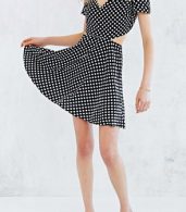 photo Fashion Women Polka Dot Print Side Cut-out A-line Dress by OASAP, color Black White - Image 4