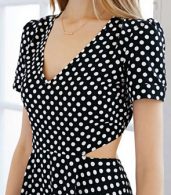 photo Fashion Women Polka Dot Print Side Cut-out A-line Dress by OASAP, color Black White - Image 5