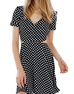 photo Fashion Women Polka Dot Print Side Cut-out A-line Dress by OASAP, color Black White - Image 1