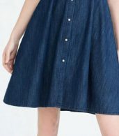 photo Fashion Women Stand Collar Snap Button Front Denim Dress by OASAP, color Deep Blue - Image 5