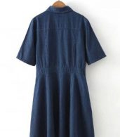 photo Fashion Women Stand Collar Snap Button Front Denim Dress by OASAP, color Deep Blue - Image 7