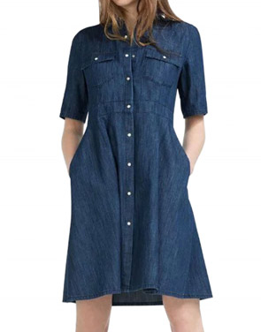 photo Fashion Women Stand Collar Snap Button Front Denim Dress by OASAP, color Deep Blue - Image 1