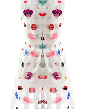 photo Flirty Pleated Lips Print Skater Dress by OASAP, color Light Blue - Image 2