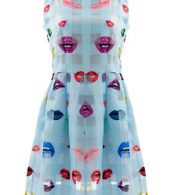 photo Flirty Pleated Lips Print Skater Dress by OASAP, color Light Blue - Image 3