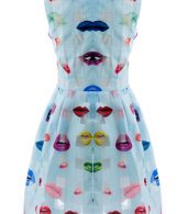 photo Flirty Pleated Lips Print Skater Dress by OASAP, color Light Blue - Image 4