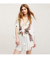 photo Floral Embroidery Print Deep V-Neck Drawstring Waist Dress by OASAP - Image 8