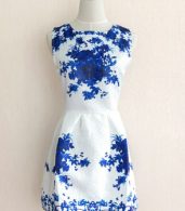 photo Floral Jacquard Sleeveless A-line Skater Dress by OASAP, color Blue - Image 1
