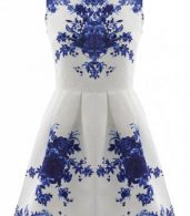 photo Floral Jacquard Sleeveless A-line Skater Dress by OASAP, color Blue - Image 3