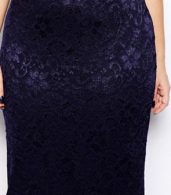 photo Floral Lace Crochet Deep V-Neck Scalloped Bodycon Dress by OASAP, color Navy - Image 5