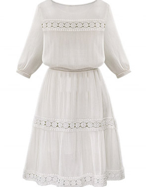 photo Floral Lace Paneled 3/4 Sleeve A-line Dress by OASAP, color White - Image 2