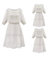 photo Floral Lace Paneled 3/4 Sleeve A-line Dress by OASAP, color White - Image 8