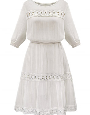photo Floral Lace Paneled 3/4 Sleeve A-line Dress by OASAP, color White - Image 1