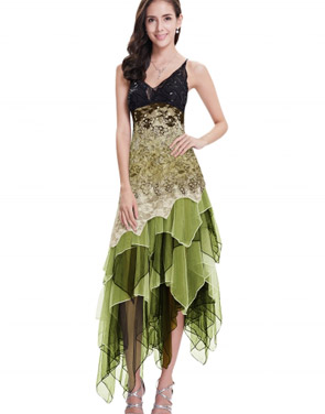 photo Floral Lace Paneled Sequin Asymmetric Slim Fit Dress by OASAP - Image 1
