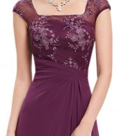 photo Floral Lace Paneled Square Neck Cap Sleeve Dress by OASAP, color Purple - Image 3
