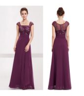 photo Floral Lace Paneled Square Neck Cap Sleeve Dress by OASAP, color Purple - Image 5