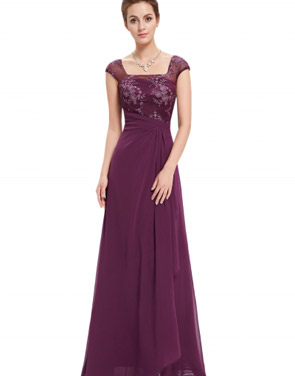 photo Floral Lace Paneled Square Neck Cap Sleeve Dress by OASAP, color Purple - Image 1