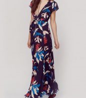 photo Floral Print Deep V-Neck High Slit Dress by OASAP, color Multi - Image 2