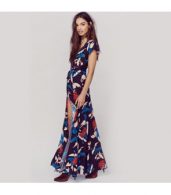 photo Floral Print Deep V-Neck High Slit Dress by OASAP, color Multi - Image 7
