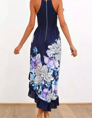 photo Floral Print Flounce Trim Cami Dress by OASAP, color Navy - Image 2