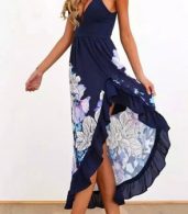 photo Floral Print Flounce Trim Cami Dress by OASAP, color Navy - Image 3