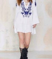 photo Floral Print Lace-up Front Flare Sleeve Dress by OASAP - Image 4