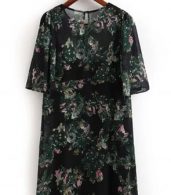 photo Floral Print Round Neck Keyhole Back Dress with Lining by OASAP, color Multi - Image 5