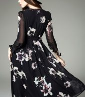 photo Floral Print Three Quarter Sleeve Wrap Dress by OASAP, color Black - Image 13