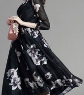 photo Floral Print Three Quarter Sleeve Wrap Dress by OASAP, color Black - Image 4