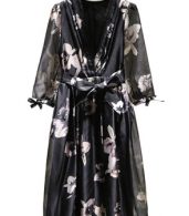 photo Floral Print Three Quarter Sleeve Wrap Dress by OASAP, color Black - Image 9