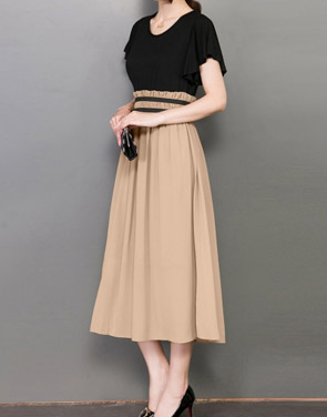 photo Flounce Sleeve Elastic Waist Color Block Maxi Dress by OASAP, color Multi - Image 2