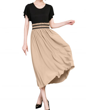 photo Flounce Sleeve Elastic Waist Color Block Maxi Dress by OASAP, color Multi - Image 1