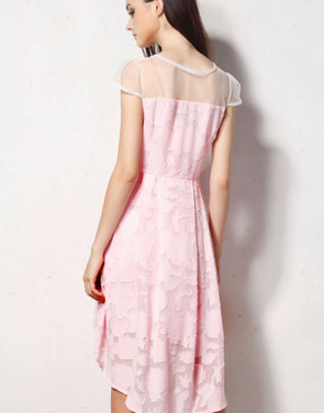photo Flowy Cap Sleeve Pleated High Low Knee-Length Dress by OASAP, color Pink - Image 2