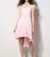 photo Flowy Cap Sleeve Pleated High Low Knee-Length Dress by OASAP, color Pink - Image 4