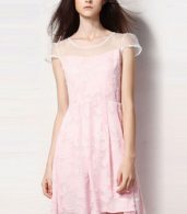 photo Flowy Cap Sleeve Pleated High Low Knee-Length Dress by OASAP, color Pink - Image 9