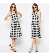 photo Gingham Print Sleeveless A-line Midi Dress by OASAP, color Multi - Image 6