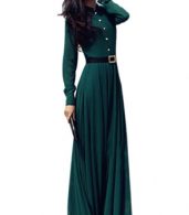 photo Glamorous Dark Green Long-Sleeve Maxi Chiffon Dress by OASAP, color Dark Green - Image 1