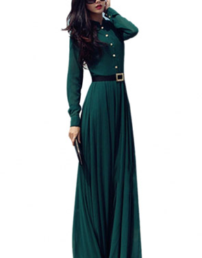 photo Glamorous Dark Green Long-Sleeve Maxi Chiffon Dress by OASAP, color Dark Green - Image 1